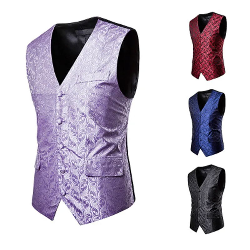 Жилет мужской с V образным вырезом модный однобортный пиджак цветочным принтом