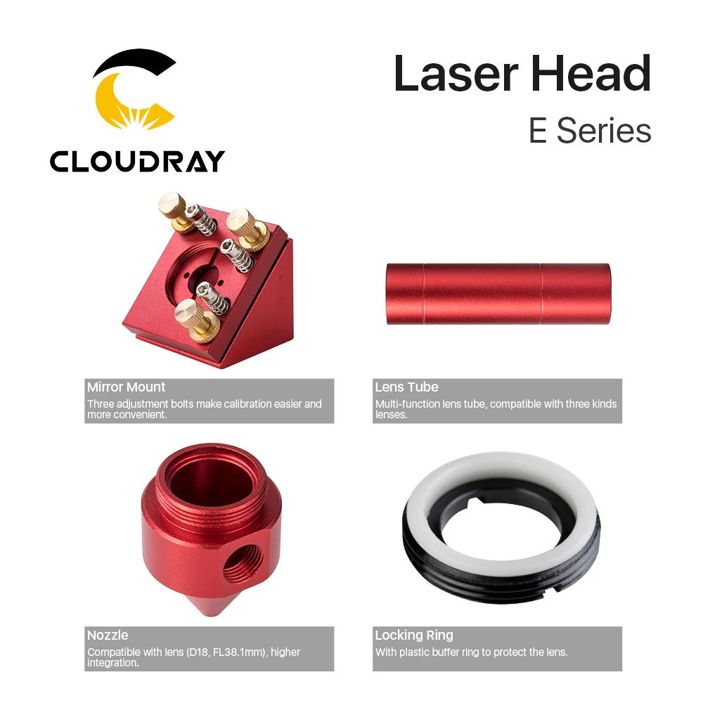 

Cloudray E Series Red CO2 Laser Head for Lens D20mm Focal Length 50.8 /63.5 /101.6mm for Laser Engraving Cutting Machine