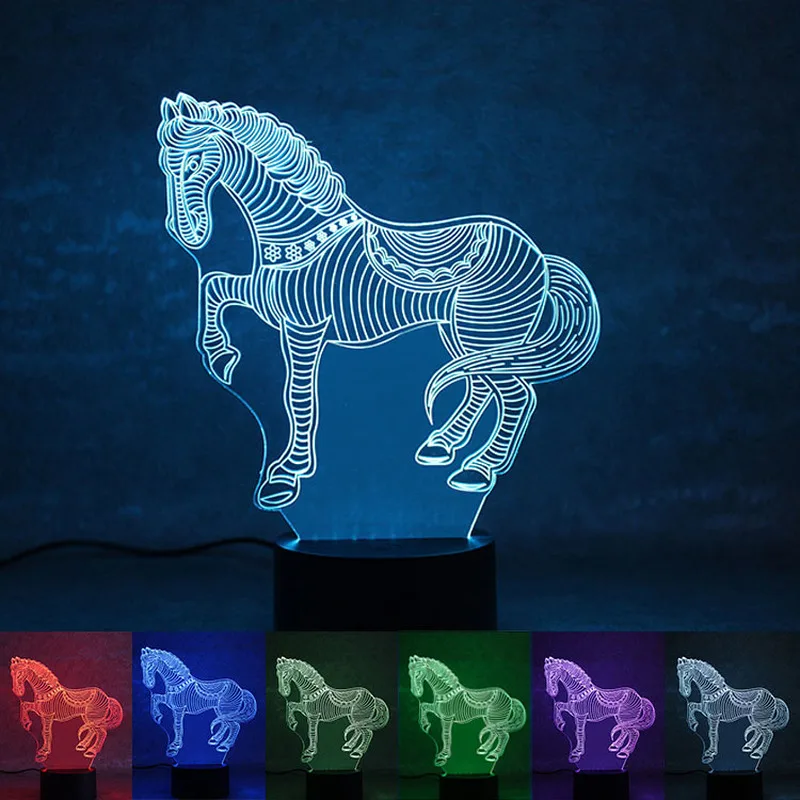 Светодиодный ночник 3D с питанием от USB настольная лампа подсветкой в виде лошади