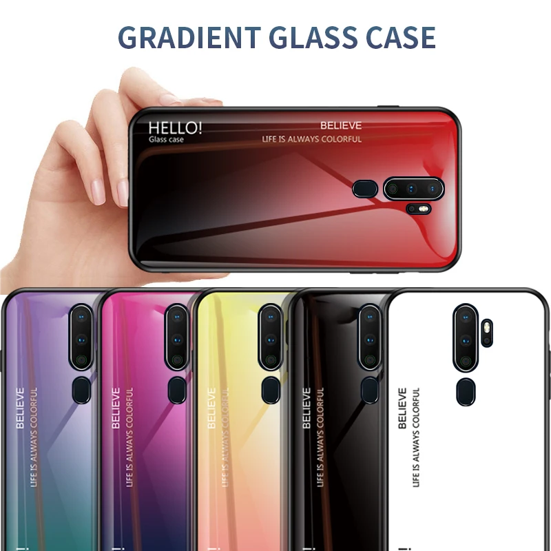 Для OPPO A9 A5 чехол Роскошный Жесткий закаленное стекло модный градиент Защита задняя крышка чехол для OPPO Realme 3 5 Pro shell