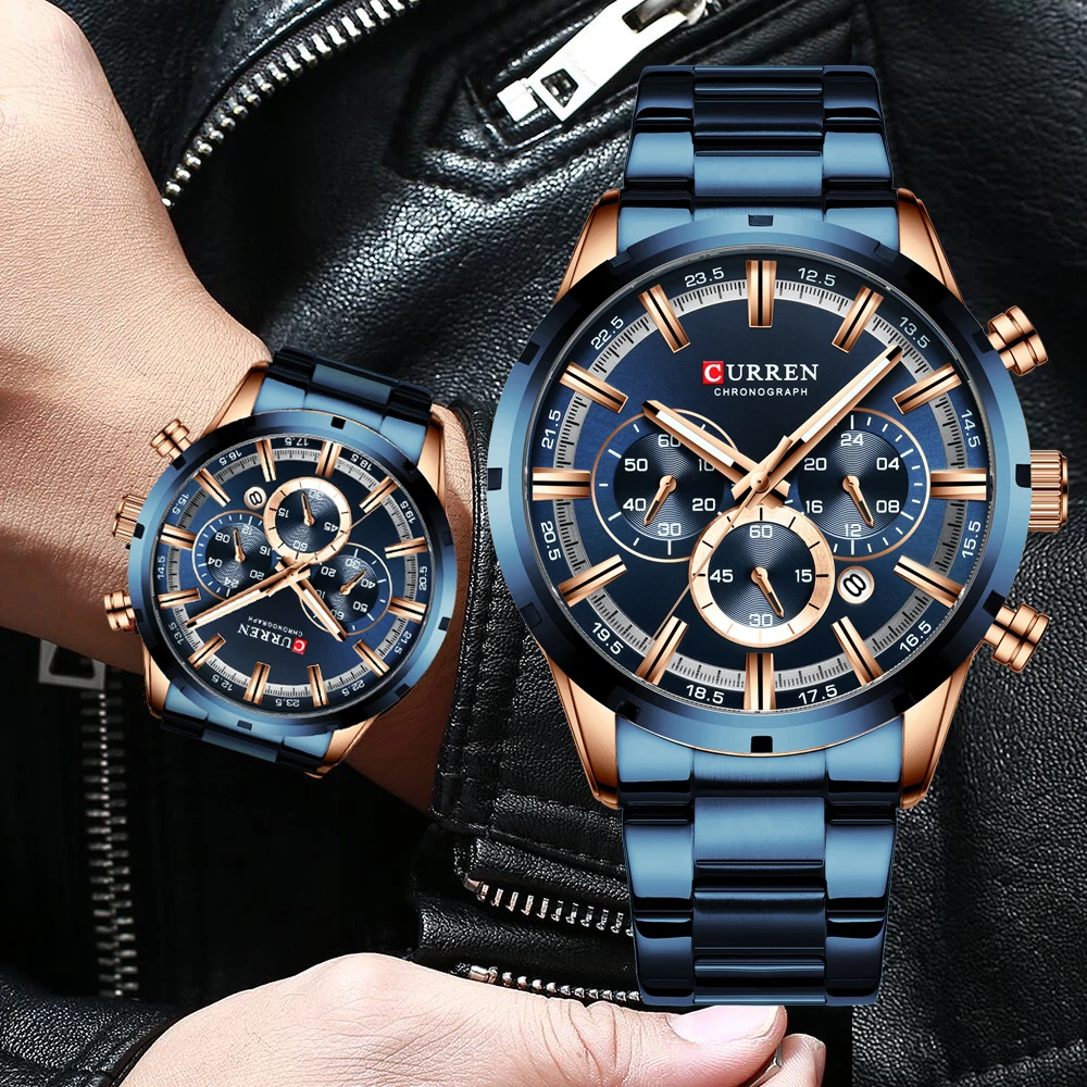 

Watch CURREN Sport Men Brand Luxury Fashion Casual Stainless Steel Blue WristWatch Chronograph Quartz Watch Dropshiping 8355