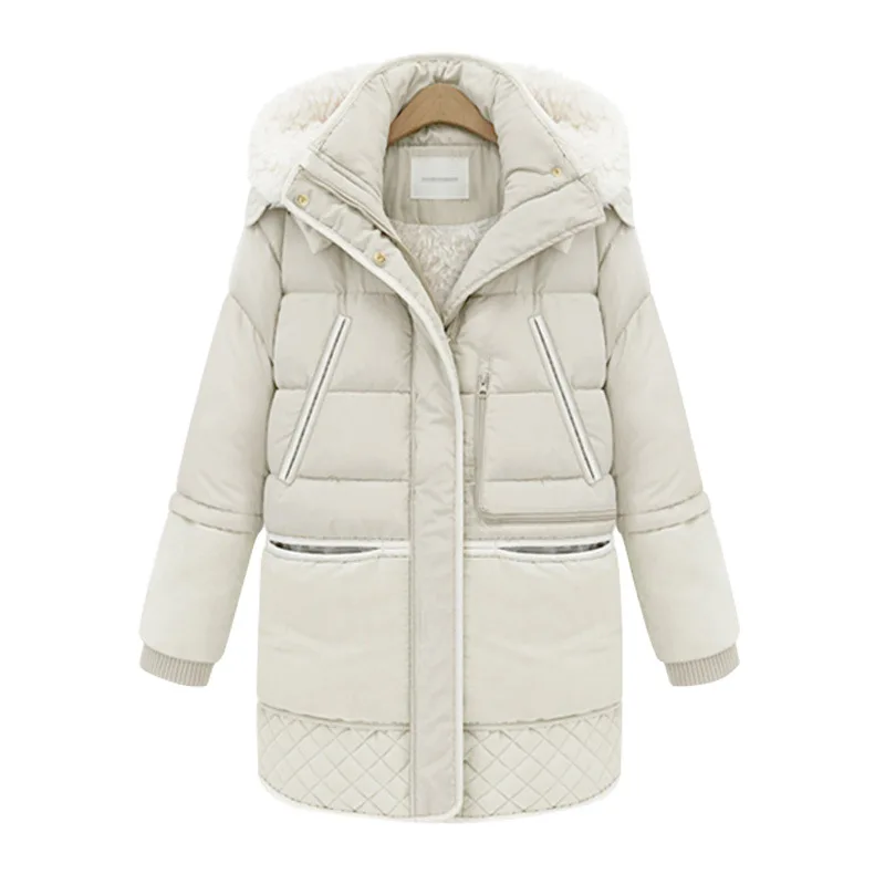 

Nice Winter Thicken Warm Coat Women Full Sleeve Fleece Inside Hooded Jacket Korean Vogue Cotton Padded Coats Female LD2588