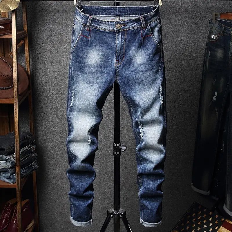 

Men's Jeans Ripped Biker Jeans Mens Streetwear Ripped Stretch Denim Pants