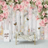 custom mural wallpaper 3d pink flower bird butterfly wooden board wall painting living room bedroom romantic home decor frescoes