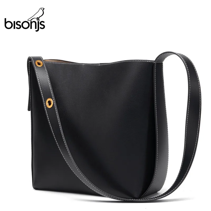 BISON DENIM, женские сумки из коровьей кожи, сумка-мешок, женская сумка из натуральной кожи для iPad, сумка через плечо, 2 комплекта, сумка через плечо, кошелек B1620