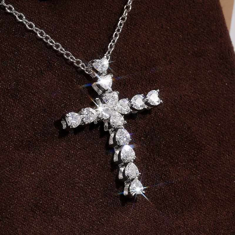 

Fashion Shiny Zircon Cross Sun Moon Pendant Necklace Women Silver Color Clavicle Chain Choker Engagement Wedding Jewelry Gift
