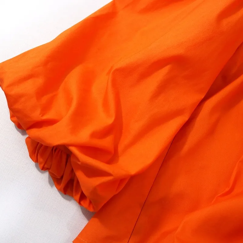 

Women Big Lantern Sleeve V Neck Ruffles Tops Elegant Office Lady Classy Orange Fashion Tshirts Hollow Out Plus Size Casual Tees