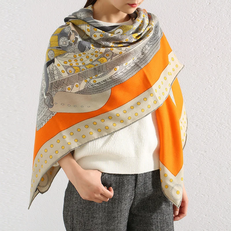 

2021 большой квадратный шелковый шерстяной шарф, Женское зимнее одеяло, шарфы, накидка, пончо