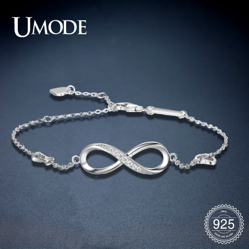 

UMODE New Fashion 925 Sterling Silver Eternity Bracelet for Women Infinite Paved CZ Zircon Adjustable Link Chain Jewelry ULB0141