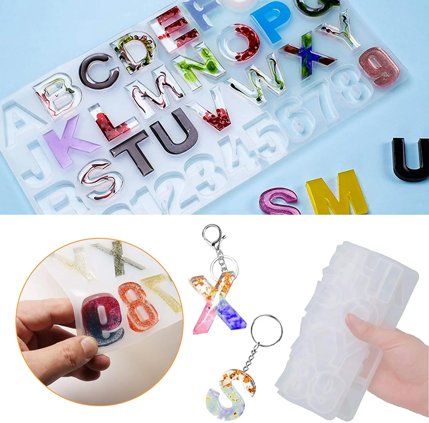 294 Uds DIY n&uacute;meros alfabeto molde de silicona de molde de resina Epoxy conjunto a hacer llavero colgantes y otras hecho a mano de arte-5