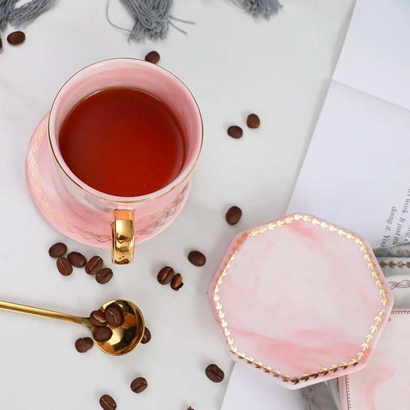 Creative marbled ceramic cup holder insulation placemat coaster Nordic mug saucer candle tray | Дом и сад
