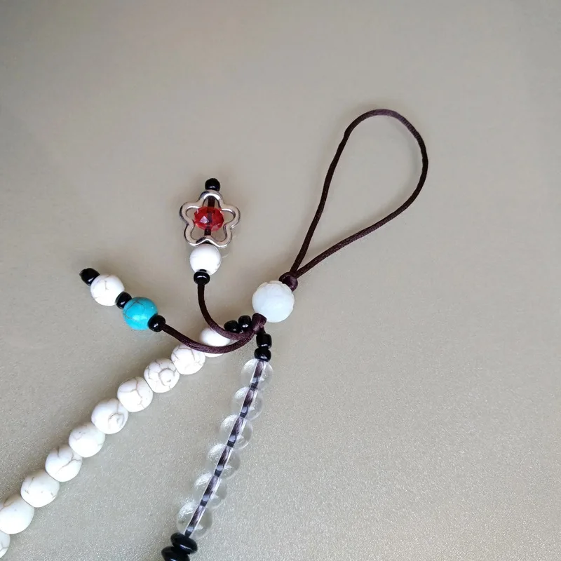 

Original summer white blue turquoise mobile phone lanyard round bead mobile phone chain short non-slip mobile phone case lanyard