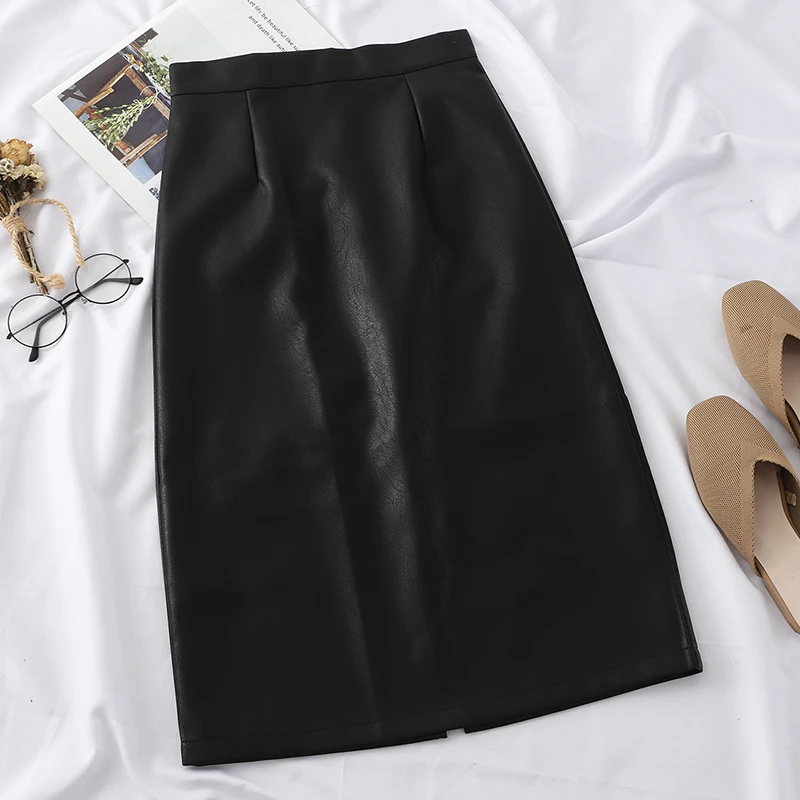 Фото Heliar черная облегающая юбка из искусственной кожи Женская Осенняя мини карандаш