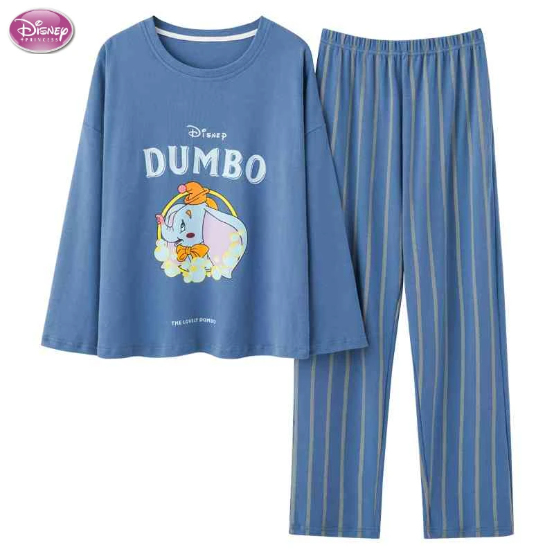 

Disney Dumbo Cute Kawaii Women Pajamas Set Sleepwear Winter Top & Striped Pant Mujer Pijamas Nightwear Cotton Pyjamas Suit 2PCS
