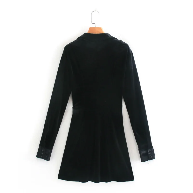 

Spring and autumn women's dress casual solid color lapel long sleeve velvet dress