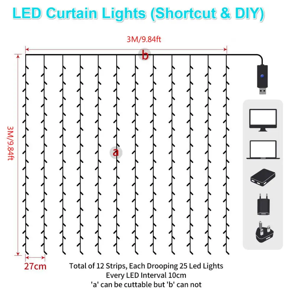 

3*2m LED Ivy Garland Light Curtain For Living Room Fairy Lights Remote Control USB Light Curtain Christmas Wedding Decoration