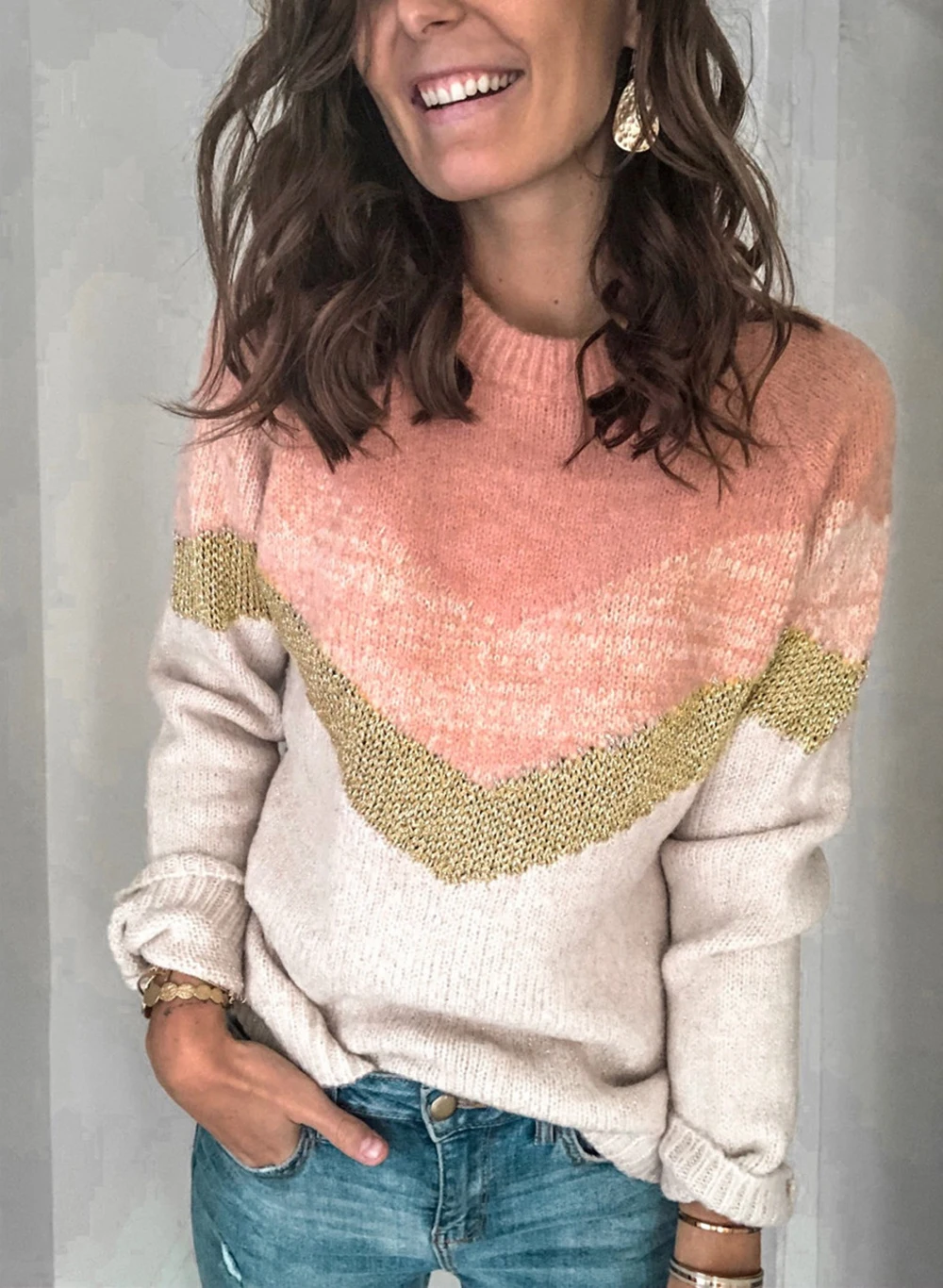 Женский полосатый свитер с длинным рукавом мягкий теплый вязаный пуловер