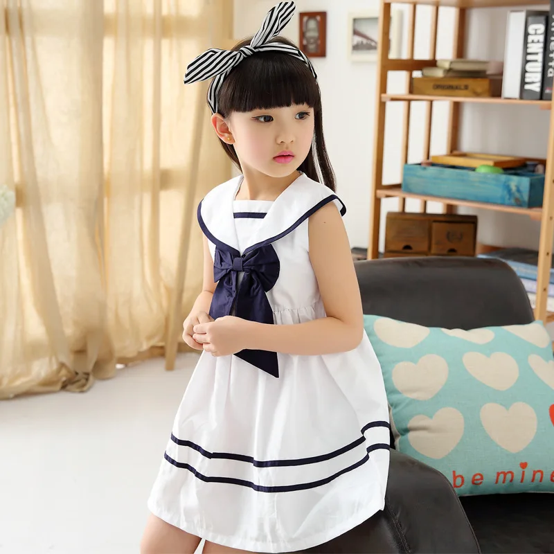 Повседневные платья для девочек новое темно-синее платье с рисунком летняя