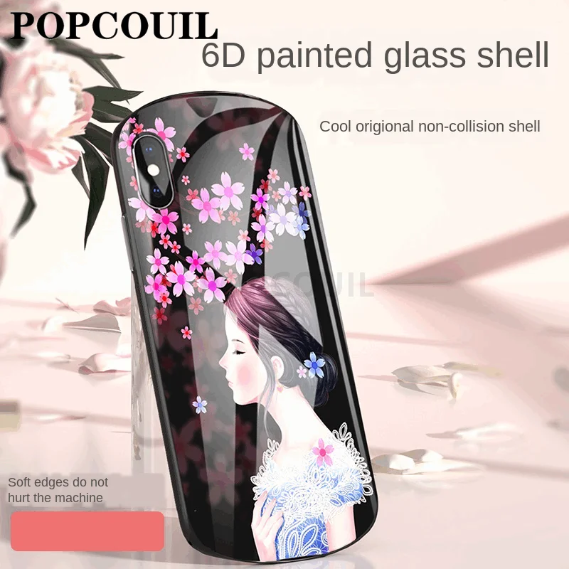 

Custom Suitable for IphoneX 6 6S 8 Plus XS MAX oval glass shell Phone Case IPhone 7 PLUS Cartoon Apple 6plus Protective Sleeve