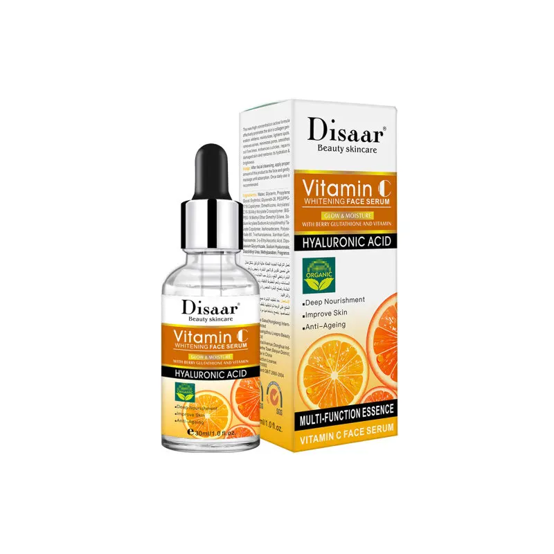

Disaar Vitamin C Whitening Face Serum Fading Acne Marks Moisturizing Shrink Pores Brightening Skin Face Essence Skin Care 30ml