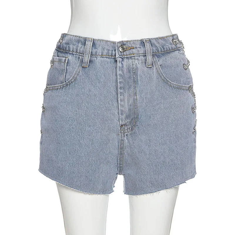 

Denim Shorts Women's White Women Short Jeans Khaki Wide Leg Elastic Waist Vintage High Waist Shorts Women Summer Pocket Jeans