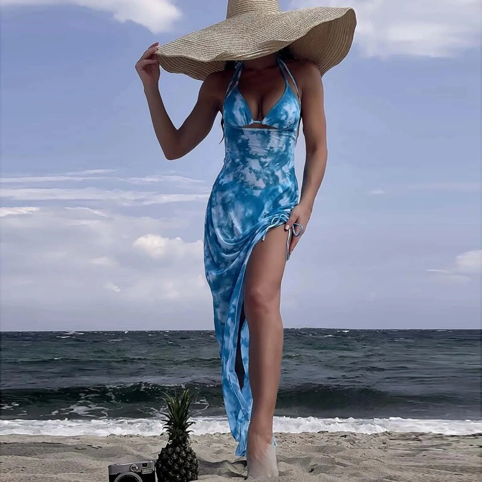 

Tie Dye 3 шт. сетчатый женский сексуальный комплект бикини, Раздельный боди свежий сексуальный купальник с кулиской модный 2022 летний купальный ...