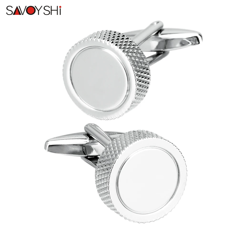 SAVOYSHI, круглые простые запонки для мужской рубашки, запонки, запонки на пуговицах, высокое качество, серебряные металлические запонки, пользовательская эмблема - Окраска металла: Посеребренный