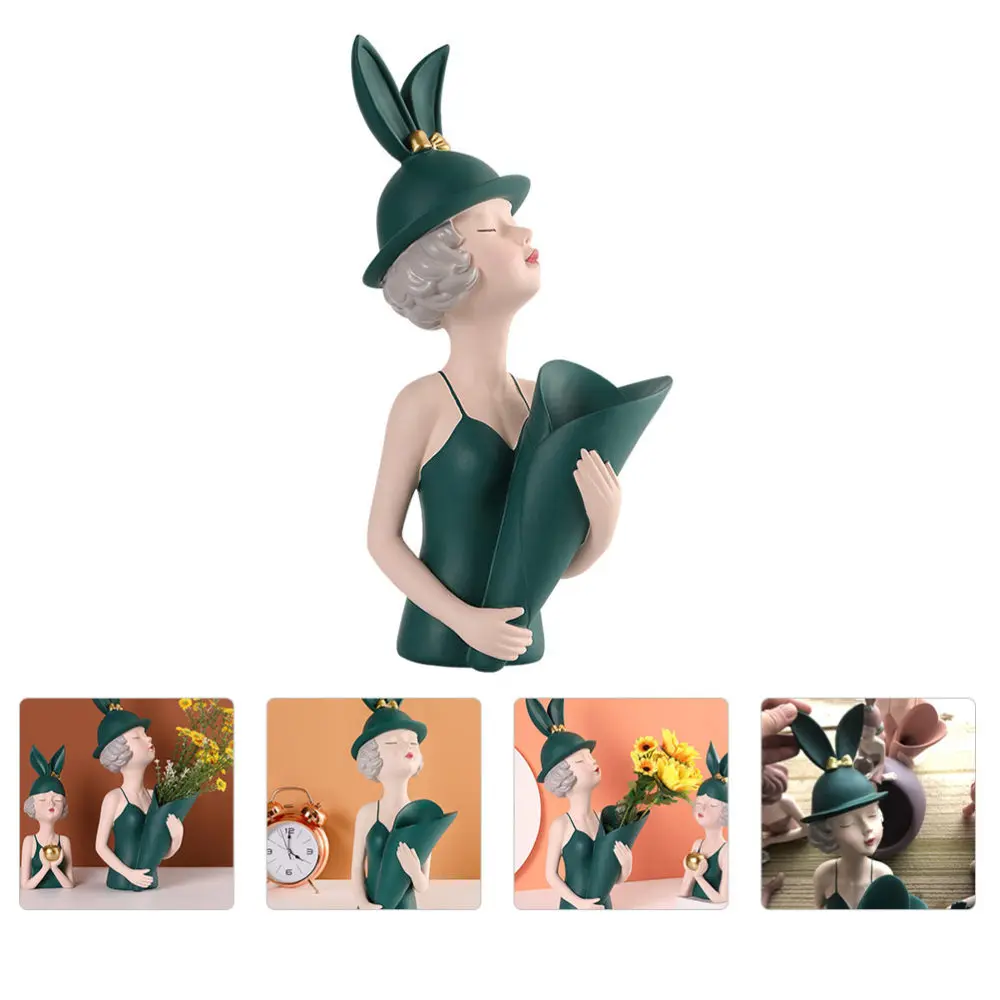 

1pc Resin Craft Decor Exquisite Holding Flower Girl Ornament Desktop Decor