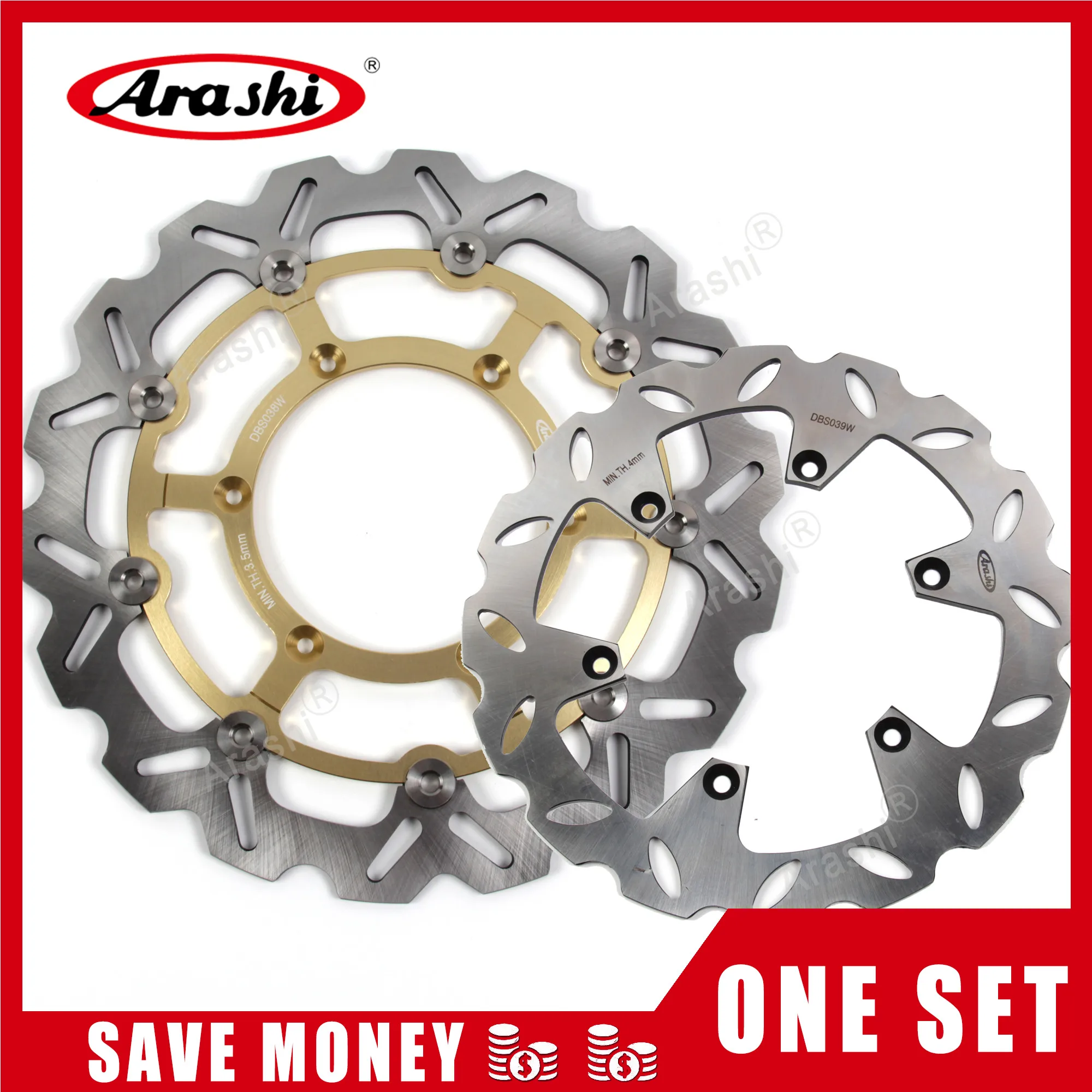 Gold Front Rear Араши 1 компл. DRZ 400 SM ЧПУ передние и задние тормоза ротор дискового тормоза для Suzuki DRZ400SM 2005 2006 2007 2008 2009 DRZ-400-SM - Цвет: Gold Front Rear