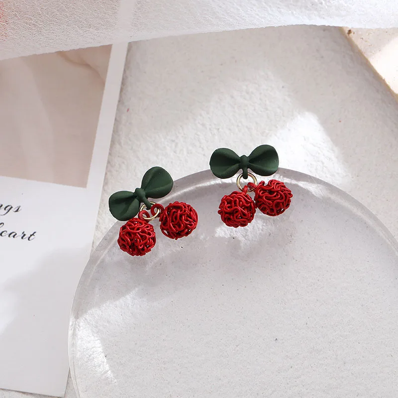 

New Cute Simulation Red Cherry earrings Sweet Resin Hot Sale Gold Color For Women Girl Student Fruit 1Pair Earring Gi