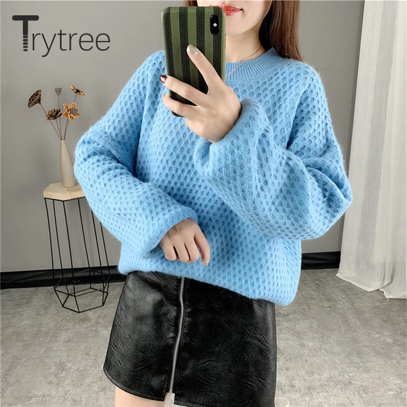 Trytree 2019 осень зима женский свитер Повседневный с o-образным вырезом компьютерный