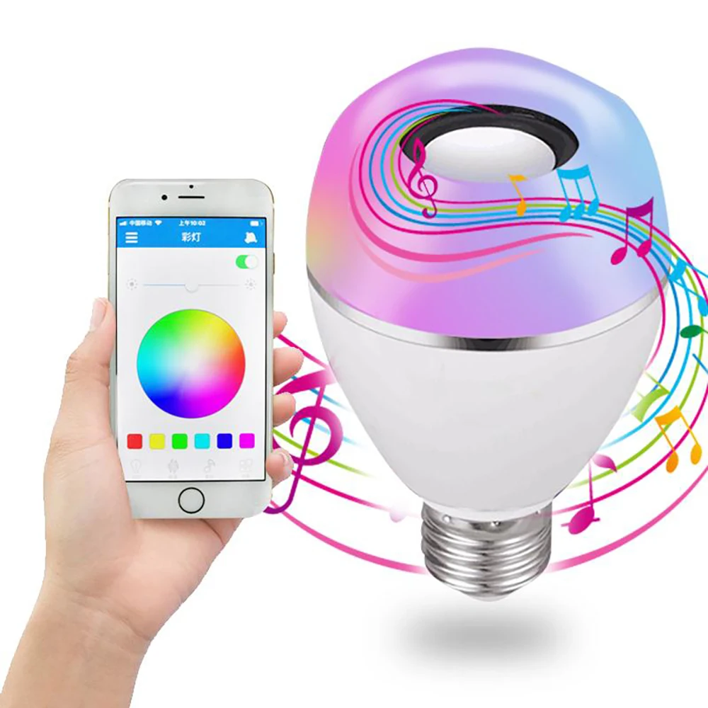 

Smart E27 RGB White Bluetooth Speaker LED Light Bulb Adjustable Music Light Wireless LED Light Remote Control Colorful Led Lamp