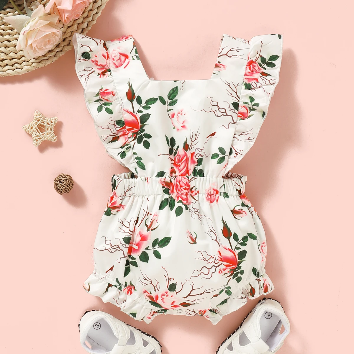 

Summer Newborn Girl Outfits Baby Girl Sleeveless Pink Floral Romper 0-18M Free Shipping Girls Clothes Baby Clothes Mikrdoo