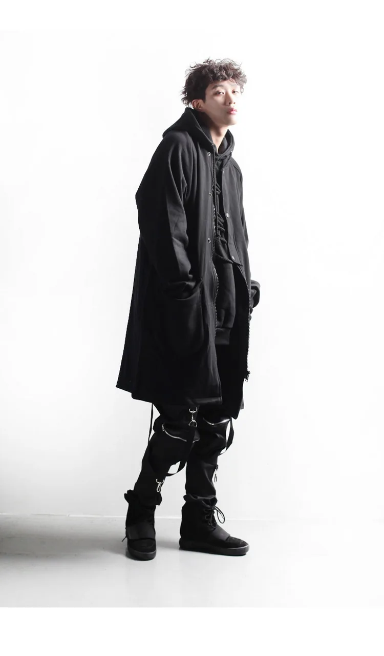 Men's casual autumn and winter retro Gothic button zipper Hooded Jacket long coat | Мужская одежда