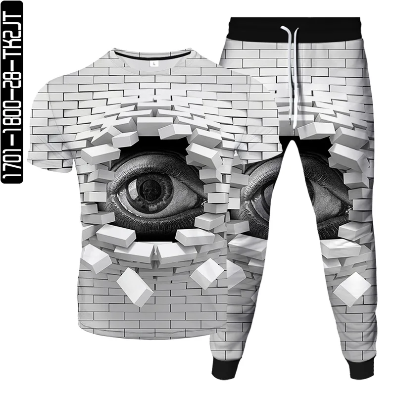

Spring/Summer 2021 new men's 3D printed sports pants fashion boutique T-shirt two-piece eye element/square personality pattern