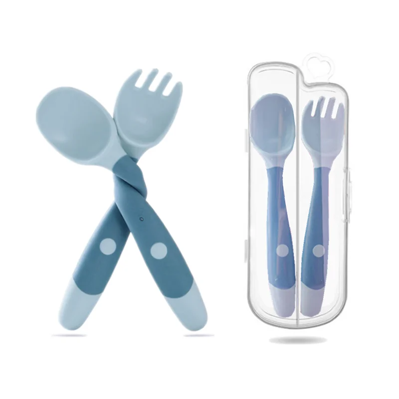 Baby Silicone Spoon Utensils Set Auxiliary Food Toddler Learn To Eat Training Bendable Soft Fork Infant Children Tableware