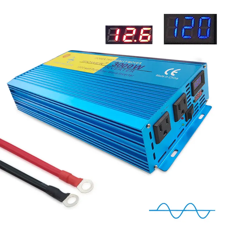 

3000W Peak12V/24V To AC110V/220V LCD&LED Digital Display Pure Sine Wave DC CAMPING BOAT Converter 2 AC OUT Power Inverter