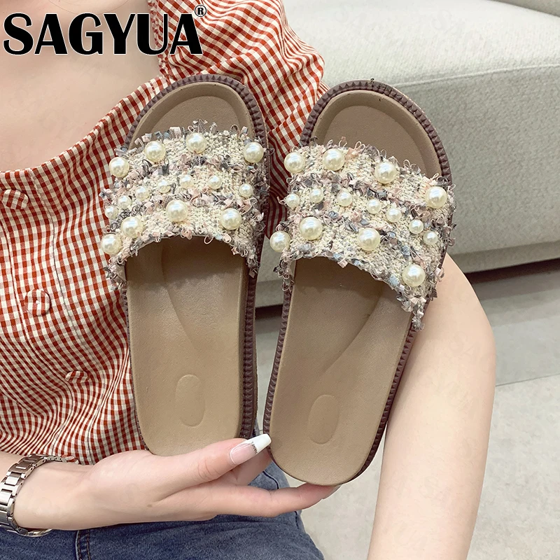 

New Platform Fashion Slippers String Bead Beach Slingback Flip Flops 2022 Summer Women Shoes Sandals Dress Slide Mujer Zapatos