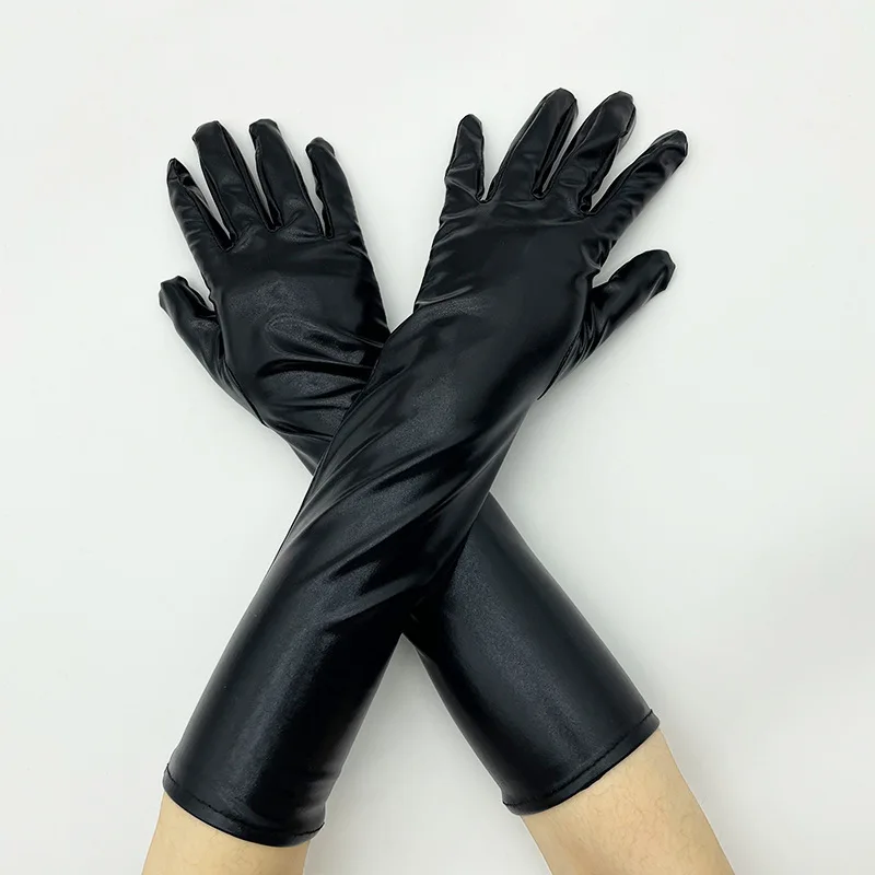 

Patent Leather Wet Look Fake Leather Metallic Gloves Evening Party Performance Mittens Women Sexy Elbow Length Long Latex Gloves