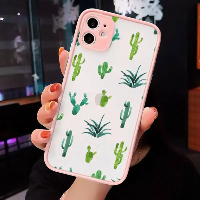 

Cactus plant pattern Phone Cases matte transparent For iphone 7 8 11 12 plus mini x xs xr pro max cover