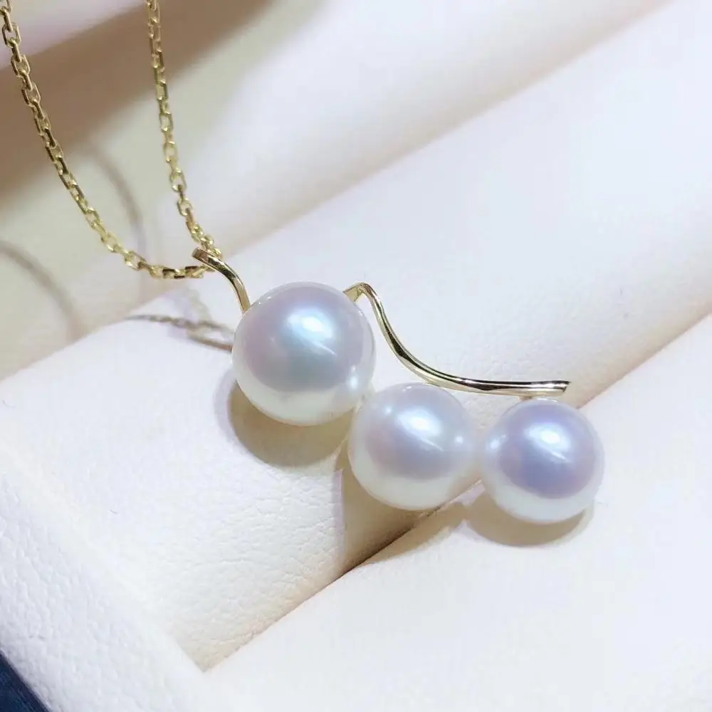 

THREE PEARLS 18K Yellow Gold Pendant Settings Base Mountings AU750 Jewelry Findings for Pearls Coral Agate Crystal Beads Stones