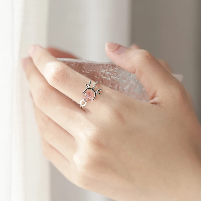 Кольца серебряного цвета с оленьими рогами кольцо кристаллами клубники открытое