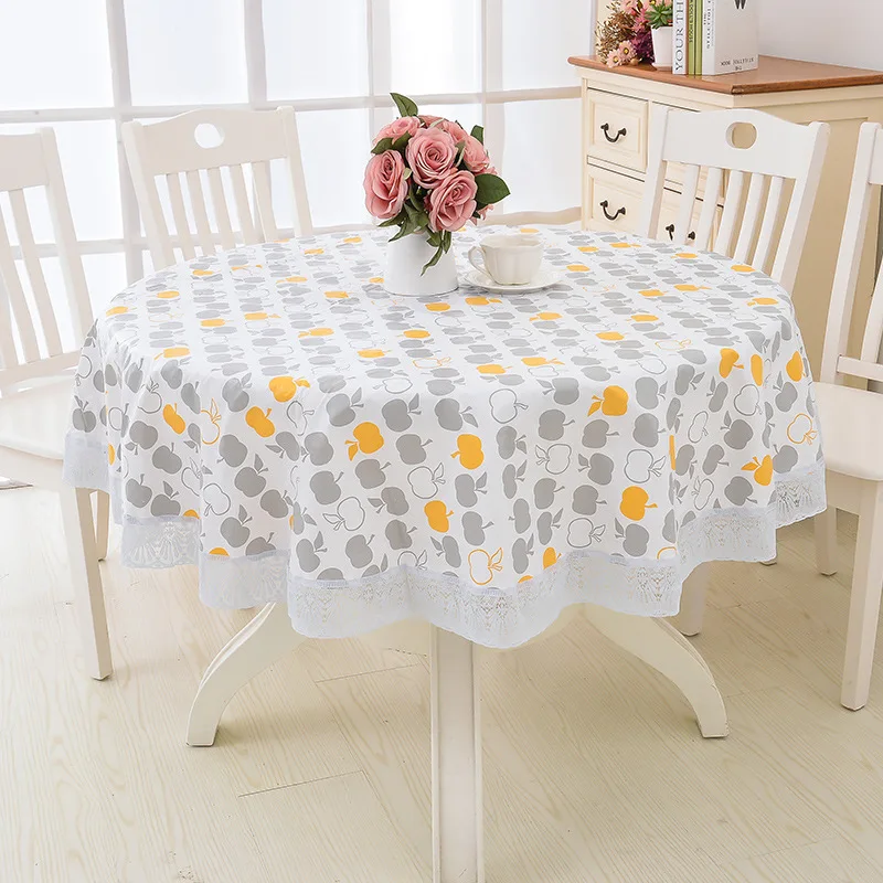 

Flower Style Round Tablecloth Pastoral Pvc Plastic Kitchen Tablecloth Oilproof Decorative Elegant Waterproof Fabric Table Cover