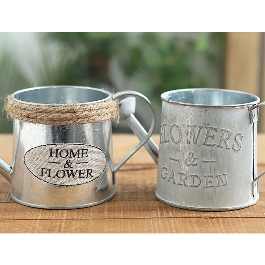 Винтажный цветочный горшок металлический ручной лейки суккулент Плантатор