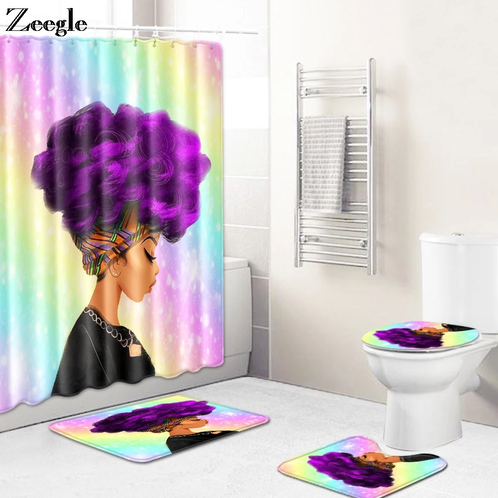 Zeegle Bath Mat Set Waterproof Bathroom Curtain with Hook Flannel Soft Toilet Pedestal Rug Foot Absorbent 4pcs | Дом и сад
