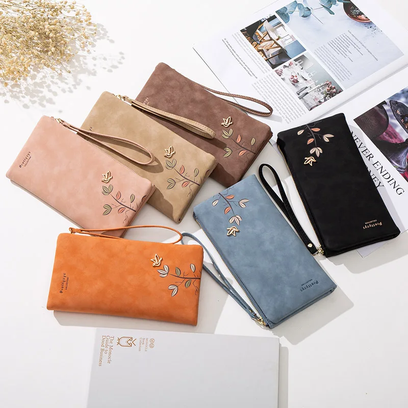 

New Wristband Women Clutch Wallet Trifold Fashion Long Wallets Nubuck leather Female Purse Lady Coin Pocket Card Holder Carteras
