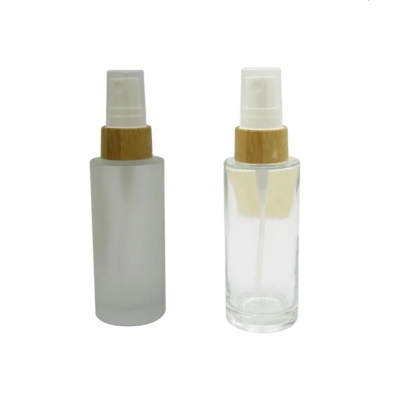 50ML 10pcs/lot Empty DIY Bamboo Cosmetic Spray Bottle Glass Clear Container Frosted Matte Liquid Storage | Красота и здоровье