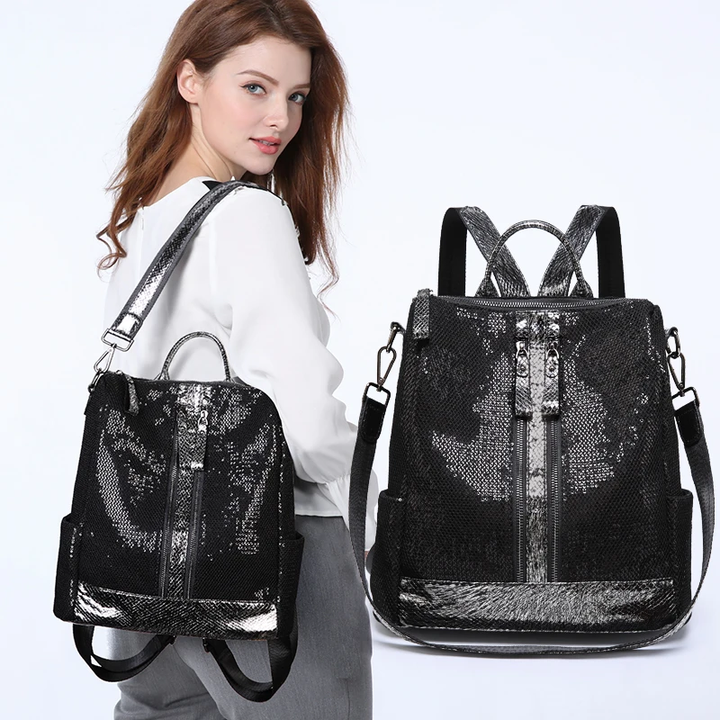 

2020 Shiny Backpack Women Fashionable Stylish Bags High Capacity Oxford Shoulder Bag Luxury Quality Mochila For Ladies