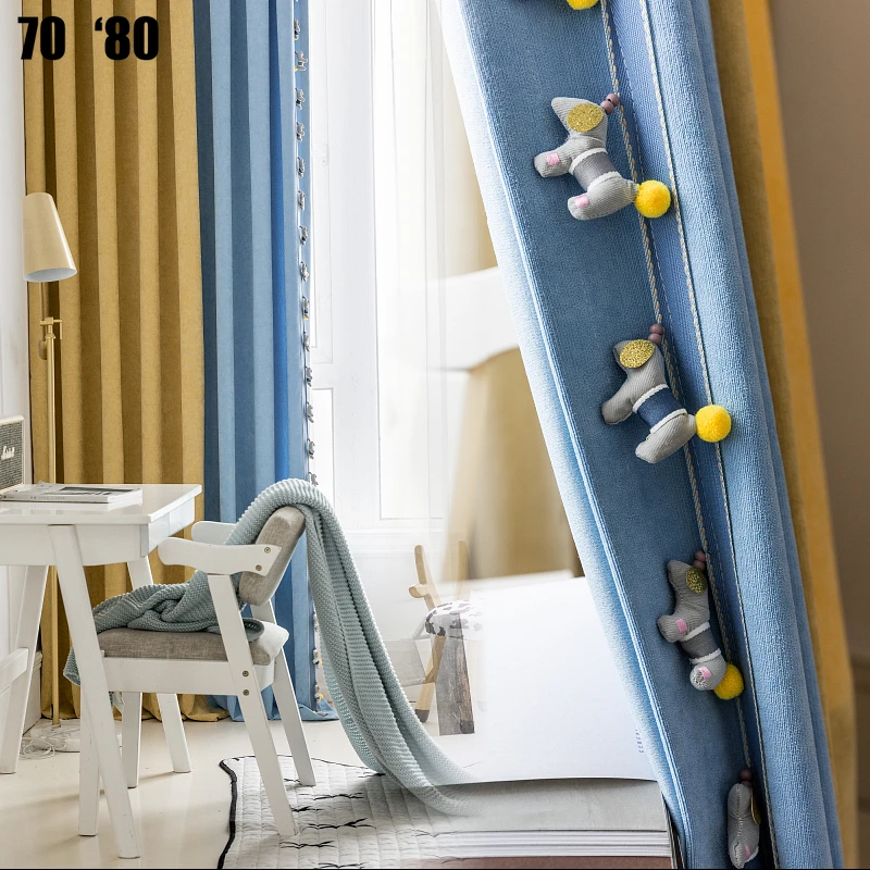 

Children's Room Cartoon Pony Lace Curtains Solid Color Chenille Blackout Curtains Custom Bedroom Living Room Balcony Bay Window