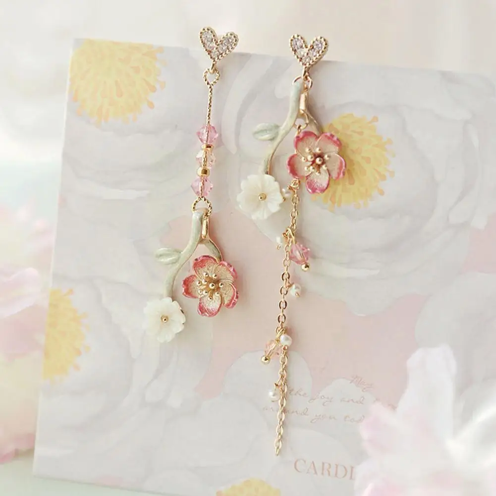 

New Korean Pink Flowers Leaves Pendant Earrings Flower Party For Women Wedding Earrings Tassel Drop Jewelry Earrings E5J8